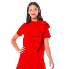 Vestido recto para mujer Gracia con lazo y volantes en rojo talla S