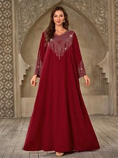 Vestido Dubai Abaya Para Mujer Ropa Moda Lo último Diamante Cuello en V Informal Bata Suelta