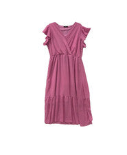Vestido de Moda con Volantes en Niveles para Mujer XL Rosa Dobladillo Columpio Cuello en V Poliéster