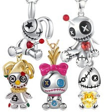 Collar colgante de Halloween plateado vudú venenoso joyería muñeca VooDoo