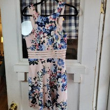 Vestido para mujer Speechless rosa azul floral sin mangas paneles de cintura talla L