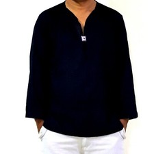 Camiseta Para Hombre 100% Algodón Coler Negra Tailandesa Hippie Camisa Cuello en V Playa Yoga Verano.