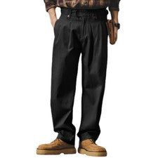 Pantalones informales de algodón estilo vintage para hombre pierna recta cintura alta pantalones ajustados
