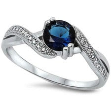 Anillo redondo de plata de ley 0,925 circonita cúbica azul y circonita blanca