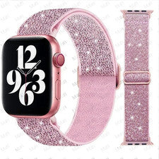 Correa de reloj de nailon elástica brillante compatible con Apple Watch Series 10 9 8 7 6