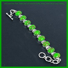 Pulsera bisel cadena diciembre piedra turquesa verde cobre joyería plata 925