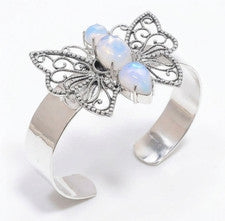 Brazalete Mariposa Piedra Lunar Genuina Plata de Ley 925 Nuevo ADJ Joyería
