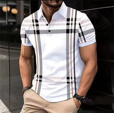 Camisa Polo Estampada en 3D a Rayas Empalme Para Hombres Colorido Moda Patrón Camisetas Summ