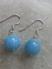 Pendientes redondos de plata de ley 925 con piedras preciosas de aguamarina de 12 mm bolsa de regalo - envío y