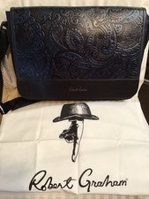 Bandolera Robert Graham de cuero en relieve con diseño de cachemira azul marino