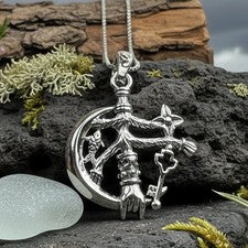 Collar Cimaruta Colgante Media Luna Luna Wicca Pagano Damas 925 con CADENA GRATIS