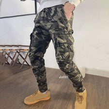 Moda Para Hombres Mono Camuflaje Ajustado Pantalones Carga Bolsillos Informales Pantalones