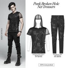 Pantalones Punk Rock Agujero Roto Negros Gótico Hombre Motocicleta Denim Lápiz Pantalones
