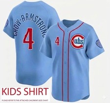 Camiseta de béisbol Petee Crow‐Armstrong #4, logotipo de los Cachorros nombre y número personalizados para niños