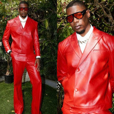 Trajes de cuero rojo para hombre solapa pico moda fiesta graduación prendas exteriores abrigo para hombre 2 piezas