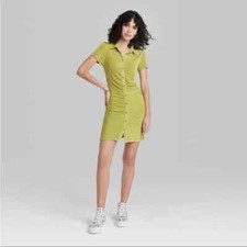 Vestido ceñido al cuerpo manga corta con botones delanteros para mujer - Wild Fable verde lima grande