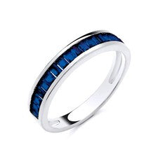 Anillo Banda Eternidad ZAFIRO Simulado Corte Baguette Plata de Ley 925 Talla K-S
