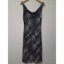 Vestido midi Hotkiss para mujer negro blanco estampado abstracto capucha cuello B604S talla M nuevo con etiquetas