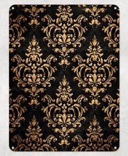 Cartel de metal dorado negro patrón damasco pared letrero de hojalata hombre cueva cobertizo hogar placa