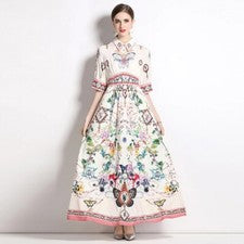 Moda Pasarela Verano Maxi Vestido Para Mujer Cuello Abajo Manga Corta m-xxl