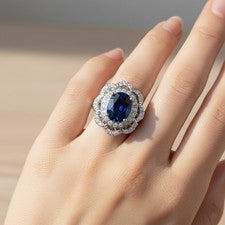 Llamativos anillos florales hechos a mano de plata de ley 925 de 4,12 quilates con zafiro azul real