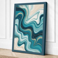 Arte de pared con impresión en lienzo abstracto Flowing Teals decoración del hogar listo para colgar