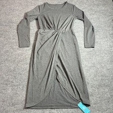 Vestido Cupshe Midi Para Mujer XS Gris Torcido Frontal Envoltura Jaspeado Manga Larga NUEVO