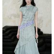 Vestido largo de encaje para mujer cola de pez Cheongsam falda ajustada moda temperamento talla