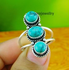Anillo de piedras preciosas turquesa plata de ley 925 hecho a mano regalo EE. UU. talla 5 a 10