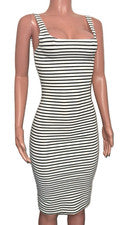 Vestido Lápiz Náutico Zara S Rayas Cuello Cuadrado Elástico Ajustado Informal Chic abertura