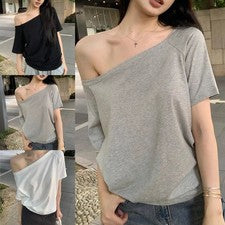 Camiseta de verano para mujer Solide Locker sin hombros manga corta Top de moda