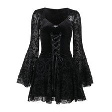 Gothic Kleid Figurbetont Trompetenärmel Spitze Betont Taille für Party
