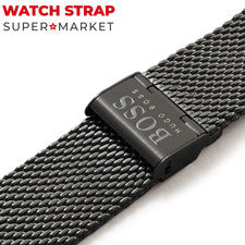 Para Reloj HUGO BOSS Malla Acero Milanés NEGRA Correa Pulsera Cierre de Hebilla