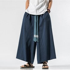 Hombres Pantalones Informales Harén Pantalones Hanfu Pierna Ancha Recto con Cinturón Étnico Moda