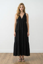 Maxi Vestido Para Mujer Informal Calce Relajado Sin Mangas Cuello en V Acampanado Dobladillo Ancho