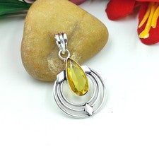 Colgante de joyería de plata de ley 925 hecho a mano con piedras preciosas de citrino amarillo tamaño-1,75"