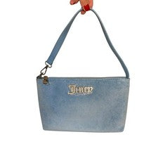 Bolso Baguette Juicy Couture Azul Claro Terciopelo Logotipo Estrás Para Mujer OS