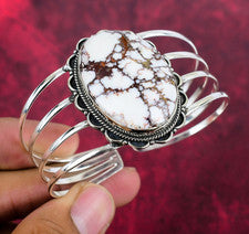 Brazalete ajustable de plata de ley 925 hecho a mano con piedras preciosas de caballo salvaje joyas regalos