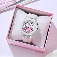 Reloj analógico para niños Hello Kitty iluminado con correa de silicona - blanco