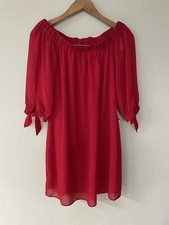 Nuevo con etiquetas Mini Vestido BCX Para Mujer M Rojo Sin Tirantes Fuera del Hombro Mangas 3/4 Corbata