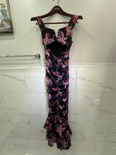 Nuevo Maxi Vestido Para Mujer Negro Diseño Flor Adelgazante Bodycon Acanalado Largo Talla M