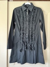 Renaur Mujer Moda Negro Volantes Botones Vestido Talla Pequeña