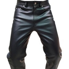 Pantalones de mezclilla estilo 501 para hombre de cuero real elegantes y sexy negros elegantes pantalones