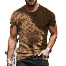 Camisetas Hombres Moda Gráfico Manga Corta Estampado León Marrón Camiseta Suave