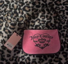 Bolso de Hombro Juicy Couture Para Mujer Rosa Negro Logo Corazón Cremallera Correa Desmontable