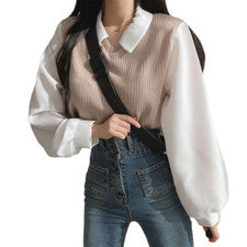 Mujer Moda Tendencia Elegante Costura Manga Larga Suéter Suelto Informal Prendas para el torso