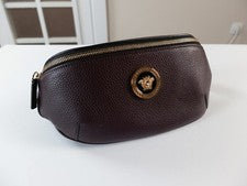 (SIN IMPUESTO ADUANERO) VERSACE La Medusa Bolso Cinturón Cuero Granulado Morado Auténtico