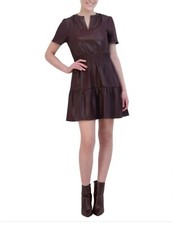 NUEVO Vestido Vigoss Para Mujer Calce Relajado Peso Medio Imitación Cuero Marrón Talla Pequeña