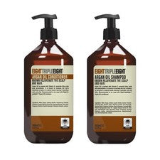 Set de cuidado del cabello con aceite de argán EightTripleEight - Champú de 1 L y acondicionador de 1 L