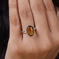 Anillo de piedras preciosas ojo de tigre hecho a mano anillo delicado de plata 925 maciza todos los tamaños SR353